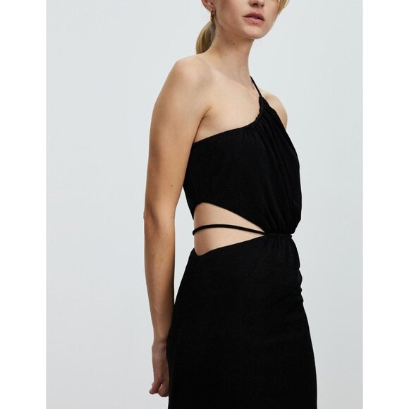 NWT Misha Adara Black Bodycon Midi Dress Stretch Strappy Cut-Outs Size 6 - Picture 3 of 16